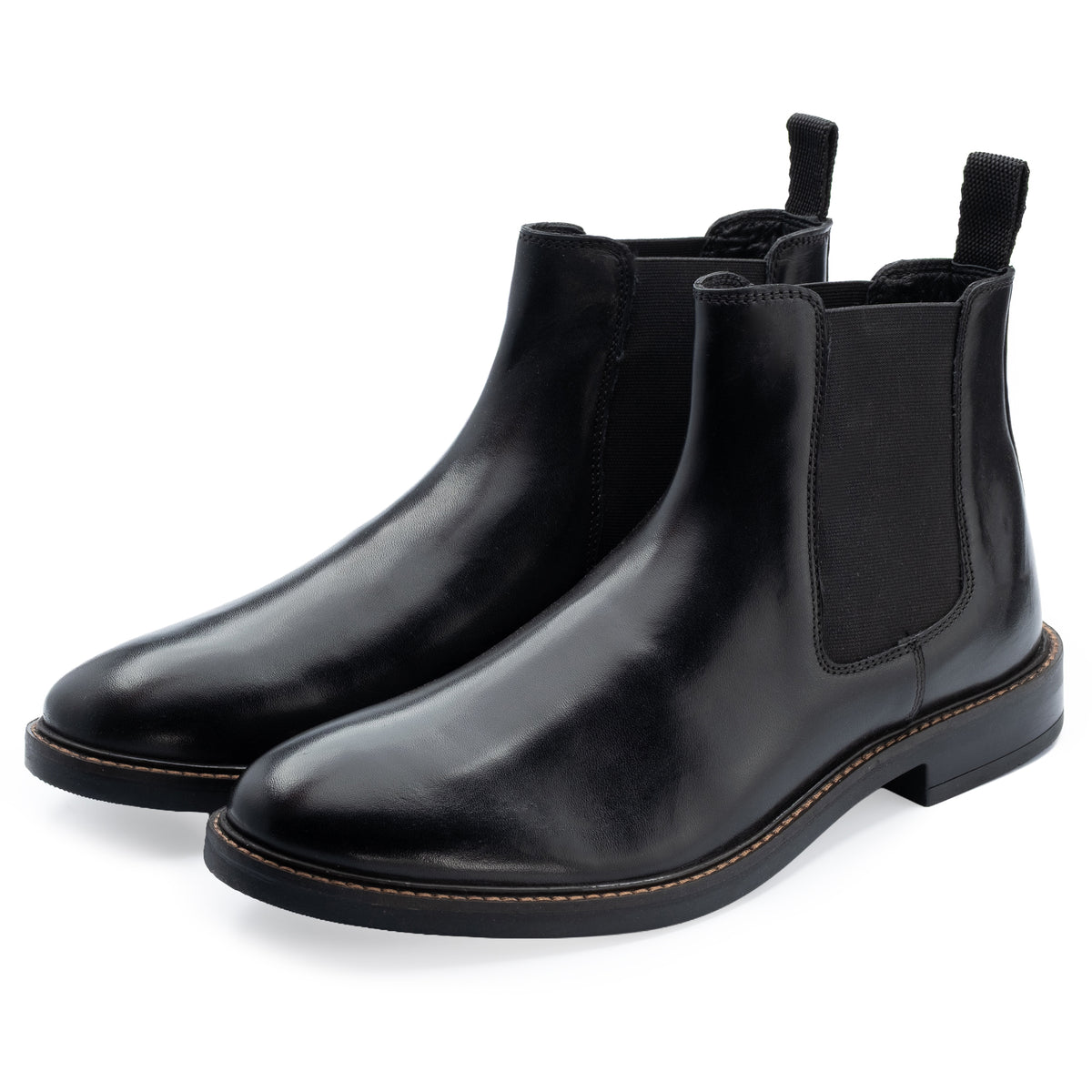Bale Chelsea Boot in Black, the pair shown from the front at three-quarter angle