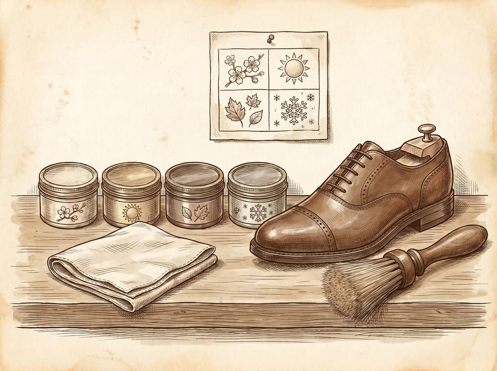 Seasonal leather shoe conditioning schedule