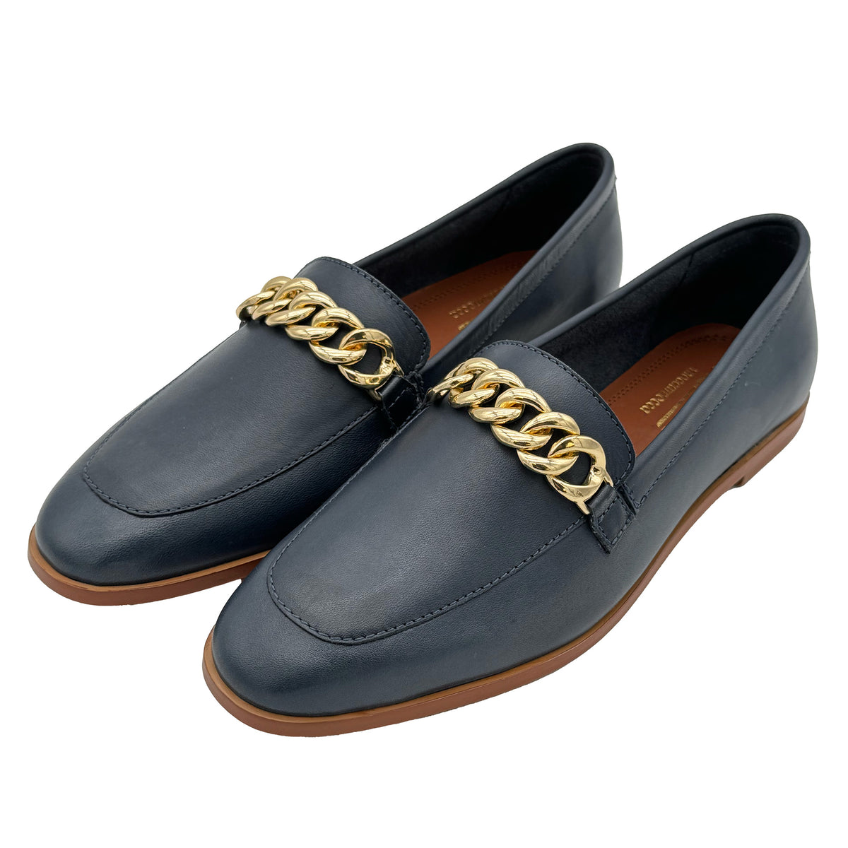 Aurora Navy Calf Loafer with Gold Chain – John White