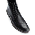Aviemore Brogue Boot in Black, close detail of the toe and upper