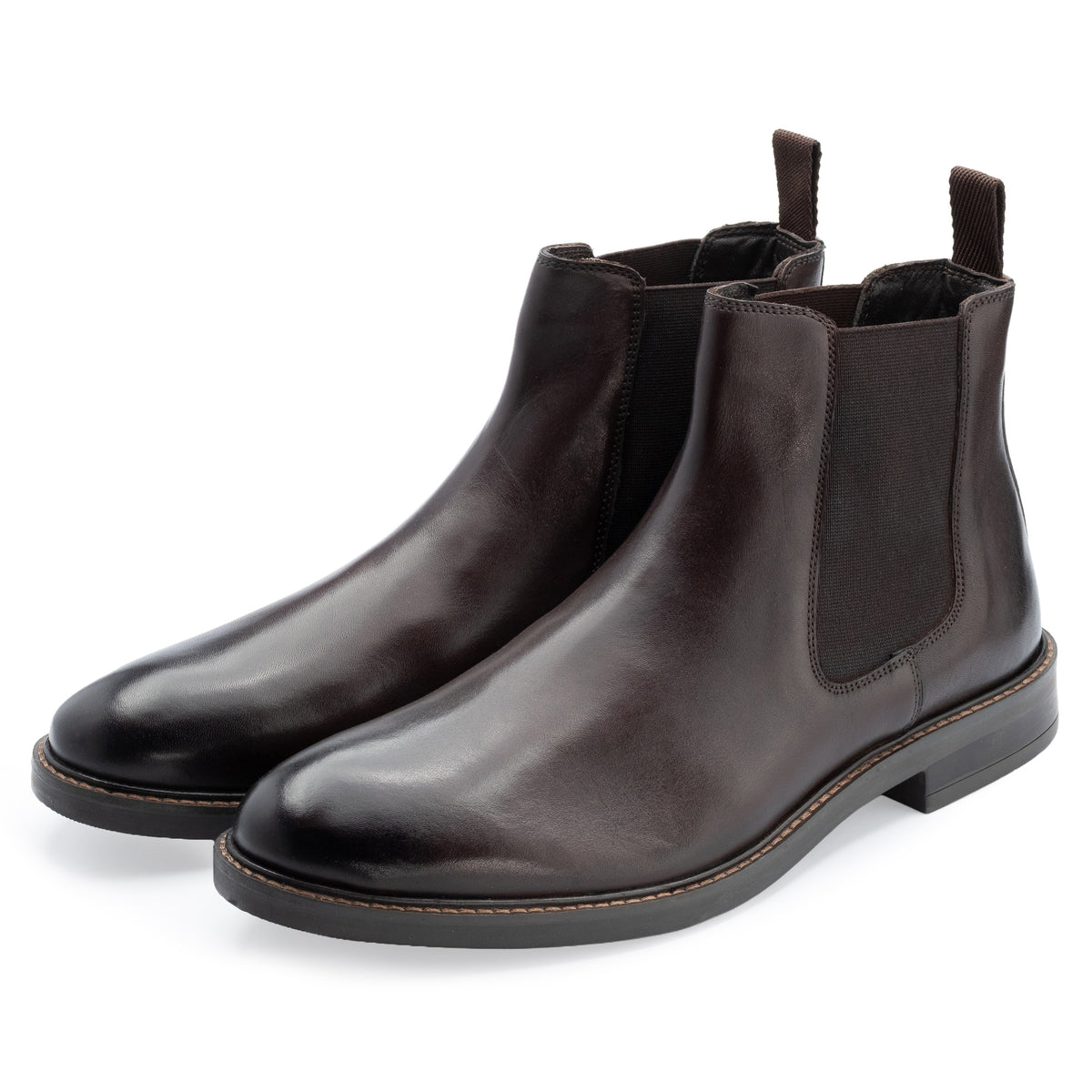 Bale Chelsea Boot in Brown, the pair shown from the front at three-quarter angle