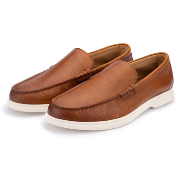 Ethan Plain Tumbled Grain Loafer in Tan