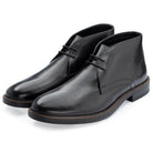 Oban Chukka Boot in Black, the pair shown from the front at three-quarter angle