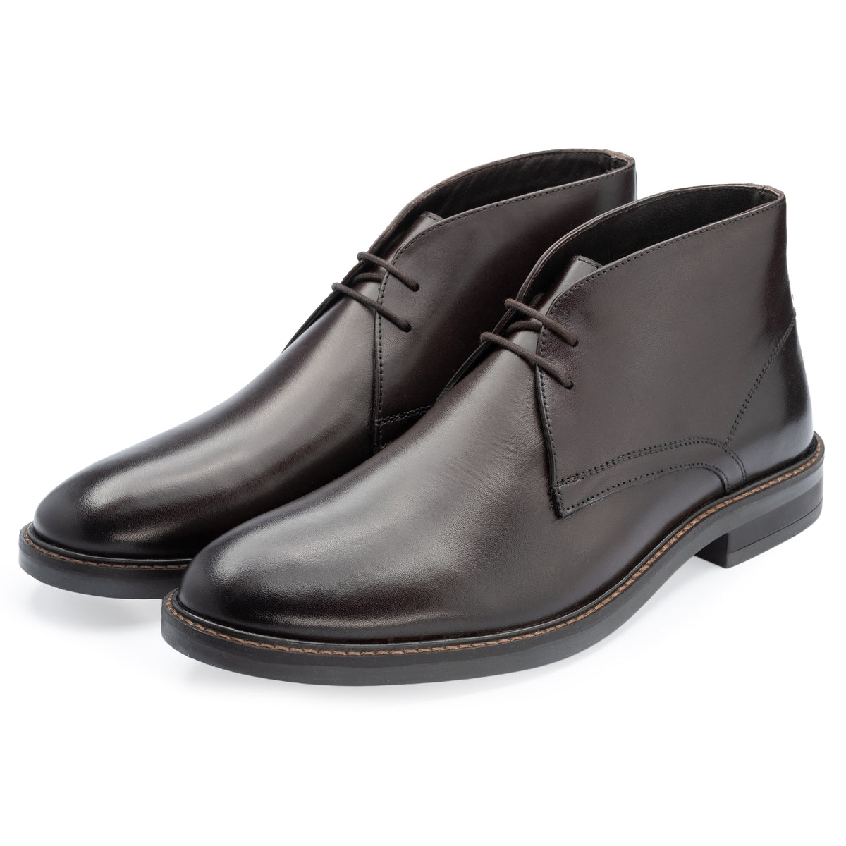 Oban Chukka Boot in Brown, the pair shown from the front at three-quarter angle