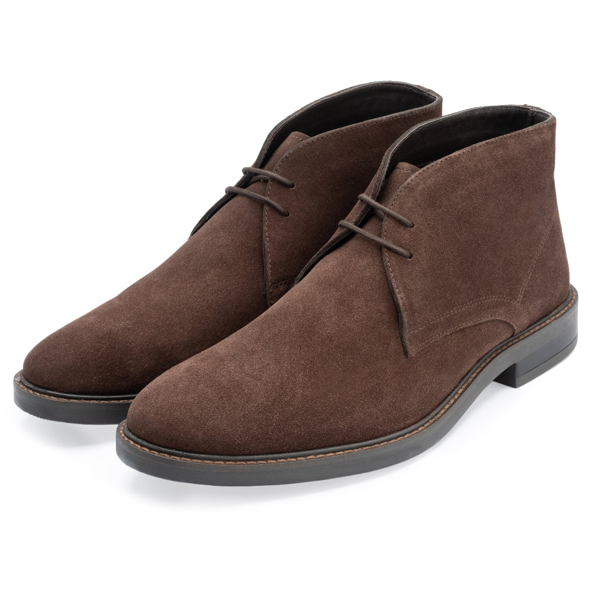 Oban Chukka Boot in Brown Suede, the pair shown from the front at three-quarter angle